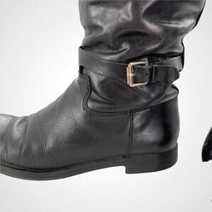 ENZO ANGIOLINI Eero Black Leather Ankle Buckle Harness Knee High Riding Boot 6.5